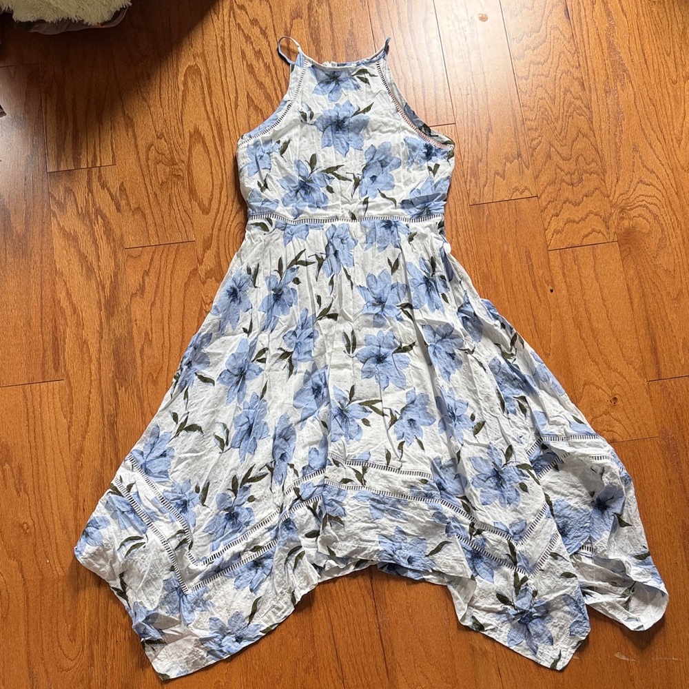 Lulu's Blue and White Floral Midi Dress